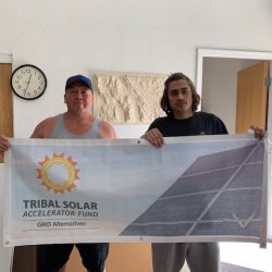 Timbisha Shoshone job trainees with Tribal Solar banner