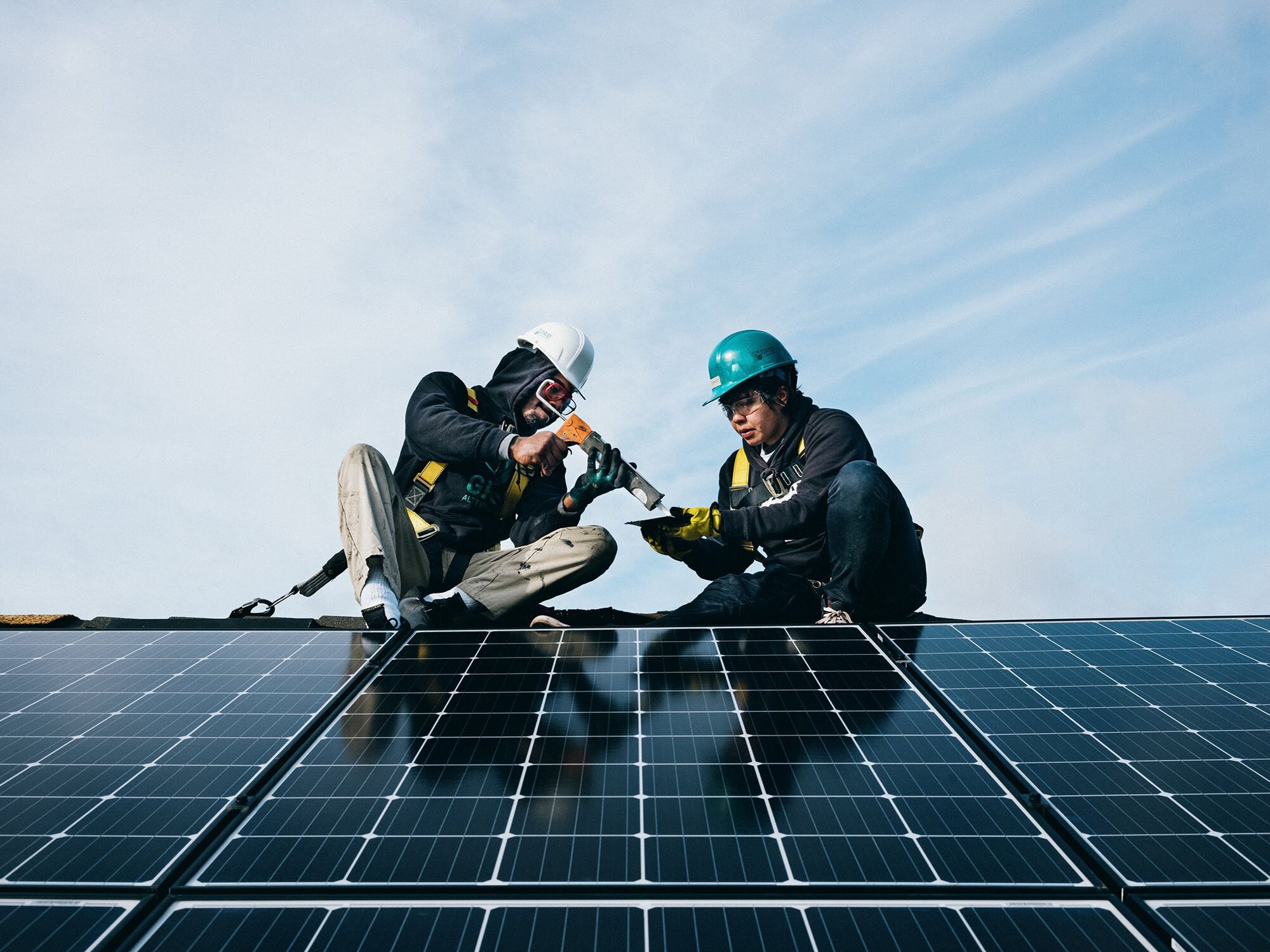 Two workers on the roof