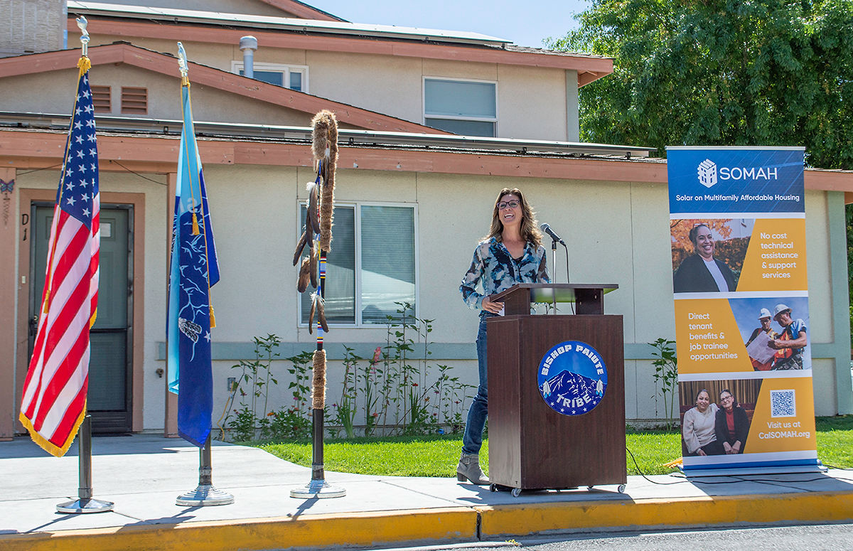 Amy Smith (CFO Highpoint Solar), speaking at the ribbon-cutting