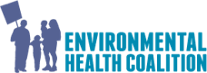 environmental health coalition logo with blue people holding a picket sign to the left and lighter blue text to the right