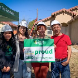 GRID IE's Alejandra Guillen-Garcia (Outreach Coordinator), Yoselyn Sanchez (Outreach Manager), with Patrica and Steven Chung (Homeowners) on the day of their solar installation.