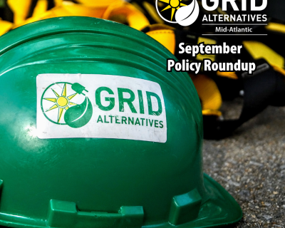A green hard hat with GRID Mid-Atlantic's logo on the side 