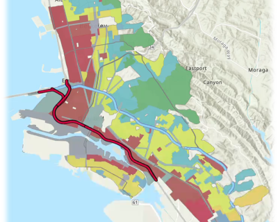 This is the map used to redline neighborhoods: Green and Blue areas were given lower loan rates and meant for white communities, while Yellow and Red coded areas were “less desirable” and reserved for black and brown communities.