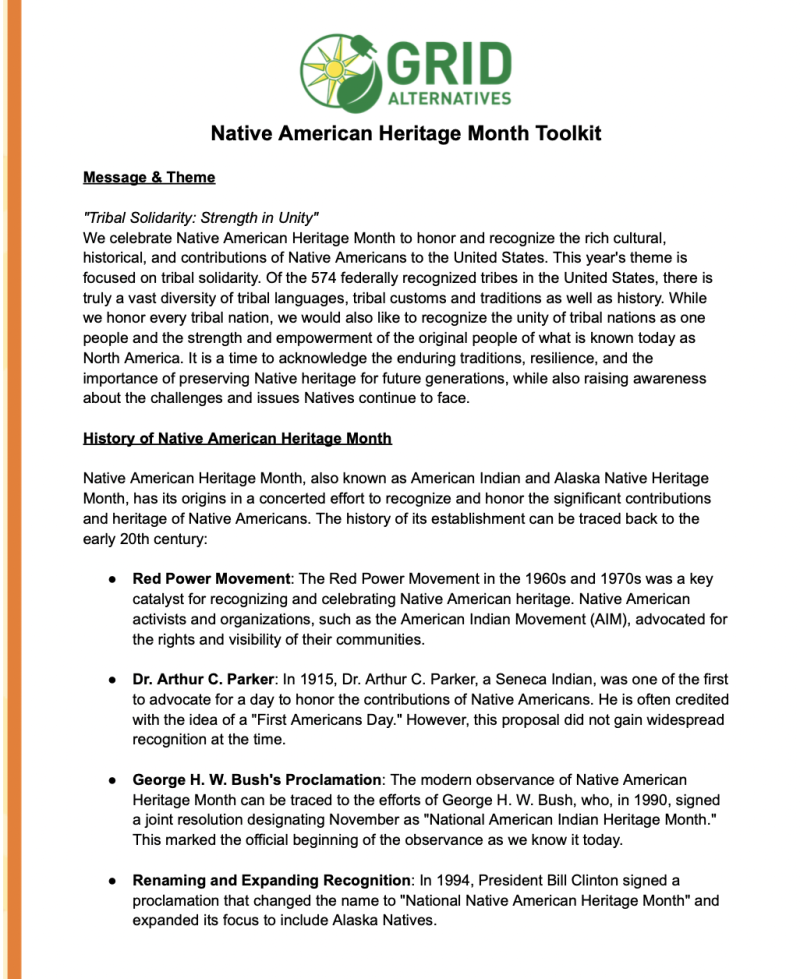 Native American Heritage Month Toolkit | GRID Alternatives