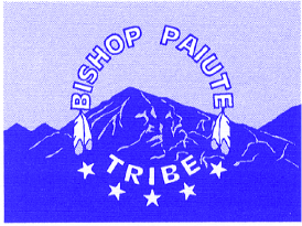 Bishop Paiute Tribe logo with mountain peak and stars on blue background