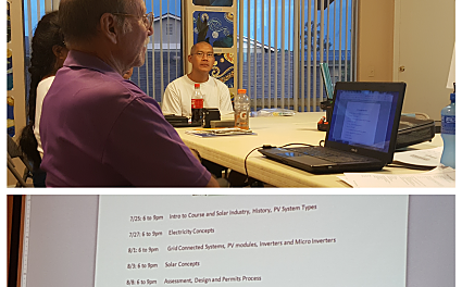 Residents in training session learning about solar energy and workforce development programs