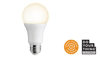 LED light bulb with "Do Your Thing California" and Energy Star certification badges