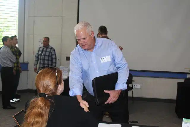 Man shaking hands with potential employer