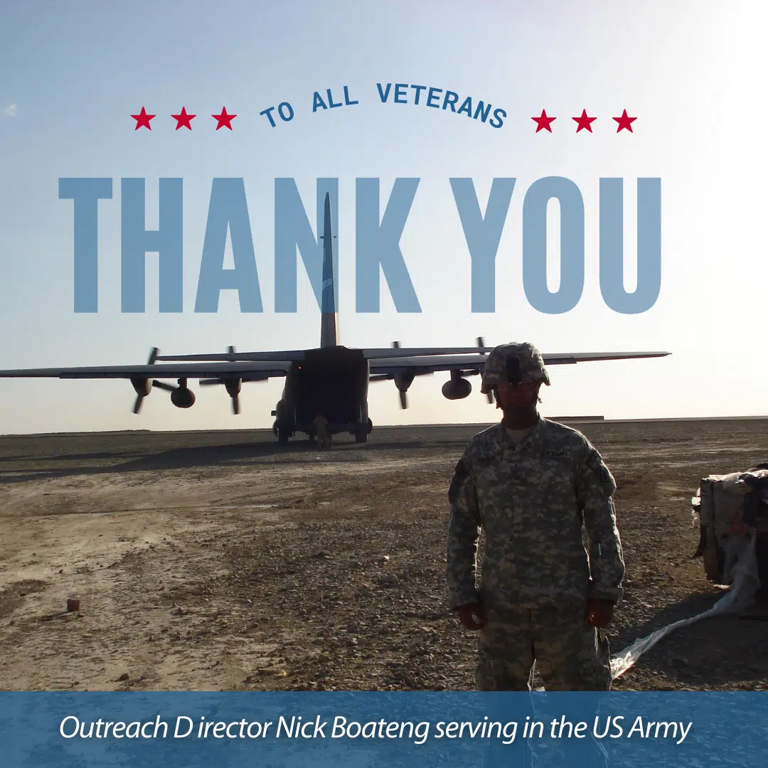 Outreach Director Nick Boateng serving in the US Army
