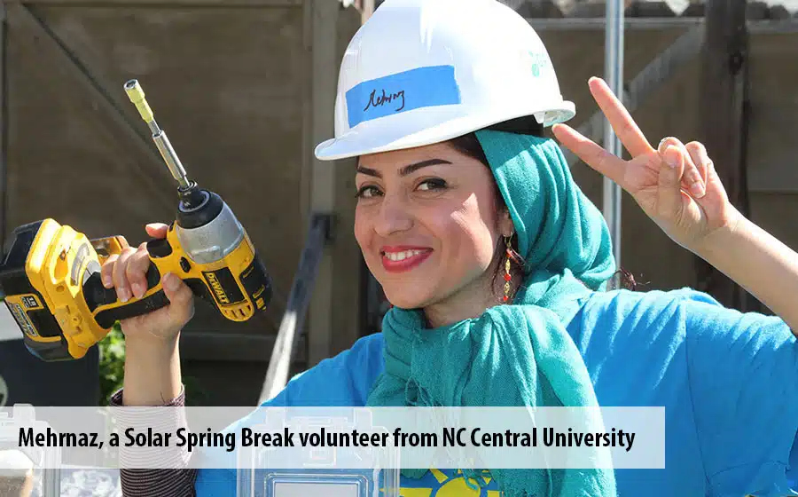 Mehrnaz, a solar spring break volunteer from NC Central University