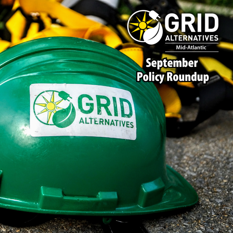A green hard hat with GRID Mid-Atlantic's logo on the side