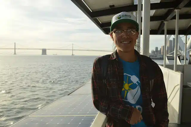 Steven Chan, SSB Team Leader, on the solar ferry to Alcatraz