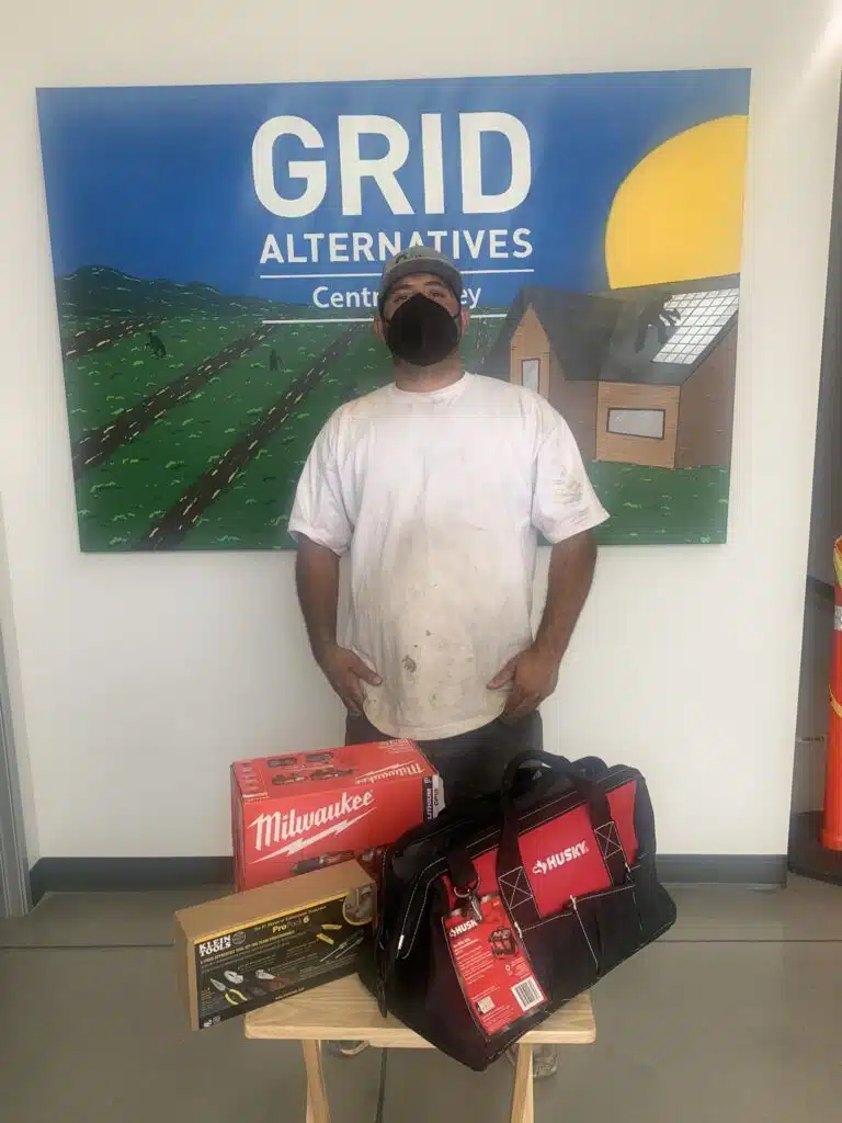 Steven Lucero receiving his tools after graduating IBT 200 and getting a job.