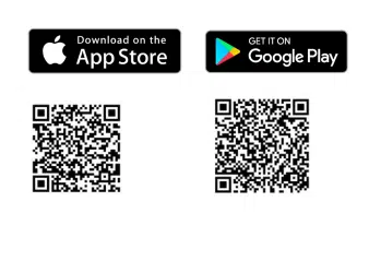 QR codes for downloading the Tesla app from the Apple App Store and Google Play.