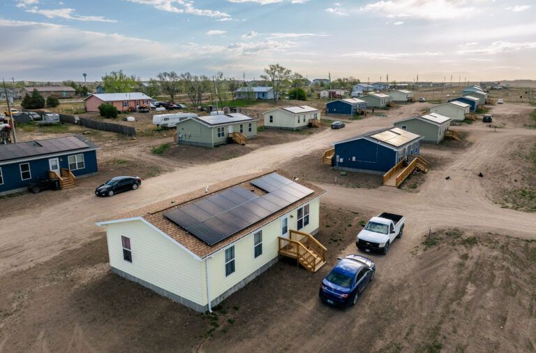 Aerial footage of residential homes with solar