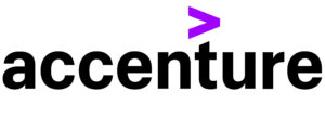 Accenture logo with purple forward-facing arrow above black text