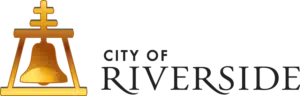 City of Riverside logo with golden bell and cross symbol