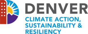 Denver Climate Action, Sustainability & Resiliency logo with building and sun design