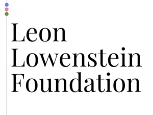 Leon Lowenstein Foundation logo with blue, pink, and green circular elements on left side
